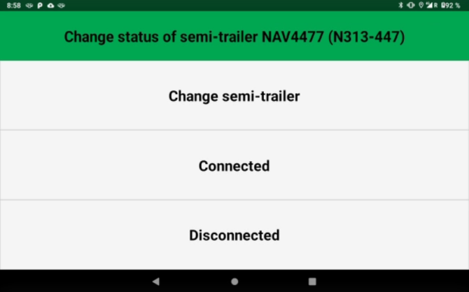 Change status of semi-trailer
