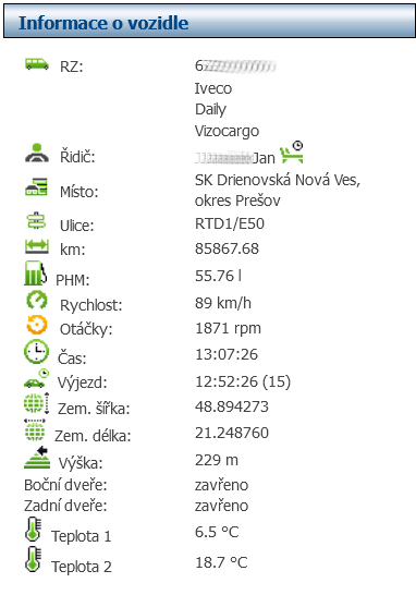 Informace o vozidle